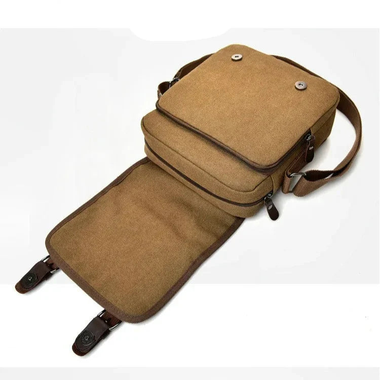 Raul | Small Multi-Pocket Canvas Crossbody Messenger Bag