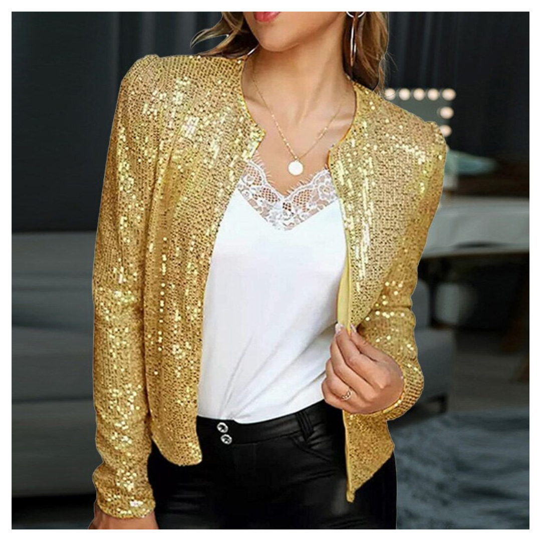 Women's Sequin Zipper Blazer | Short