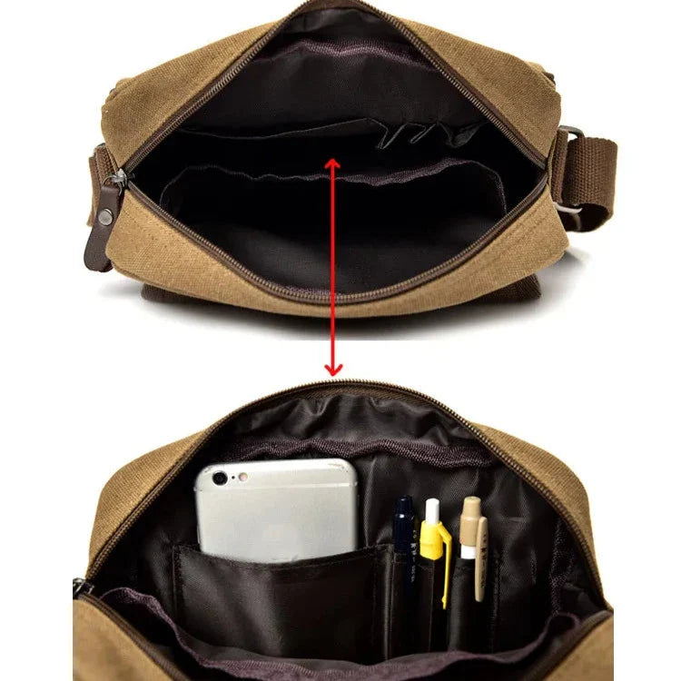 Raul | Small Multi-Pocket Canvas Crossbody Messenger Bag