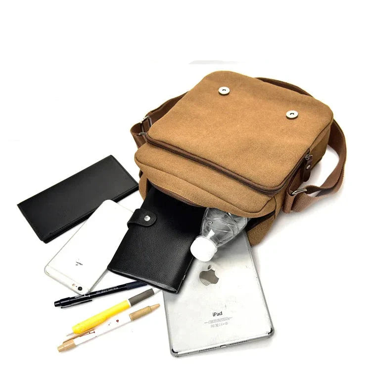 Raul | Small Multi-Pocket Canvas Crossbody Messenger Bag