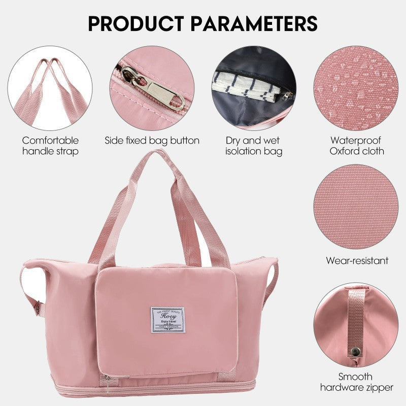 Extra Large Foldable Travel Duffle Bag with Convenient Dry Wet Separation Pocket