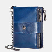 Stylish Genuine Leather Retro Wallet with Anti-Theft Chain