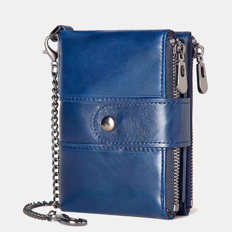 Stylish Genuine Leather Retro Wallet with Anti-Theft Chain