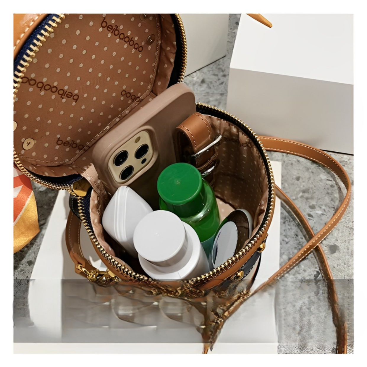 Mariah | Cylinder Crossbody Handbag with Scarf