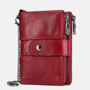 Stylish Genuine Leather Retro Wallet with Anti-Theft Chain