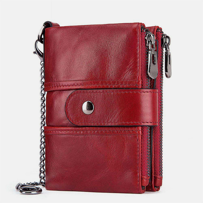 Stylish Genuine Leather Retro Wallet with Anti-Theft Chain