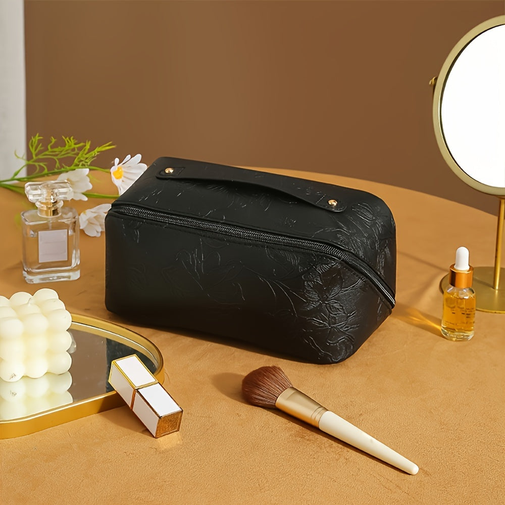 Aliya | Floral Embossed Large Capacity Cosmetic Bag