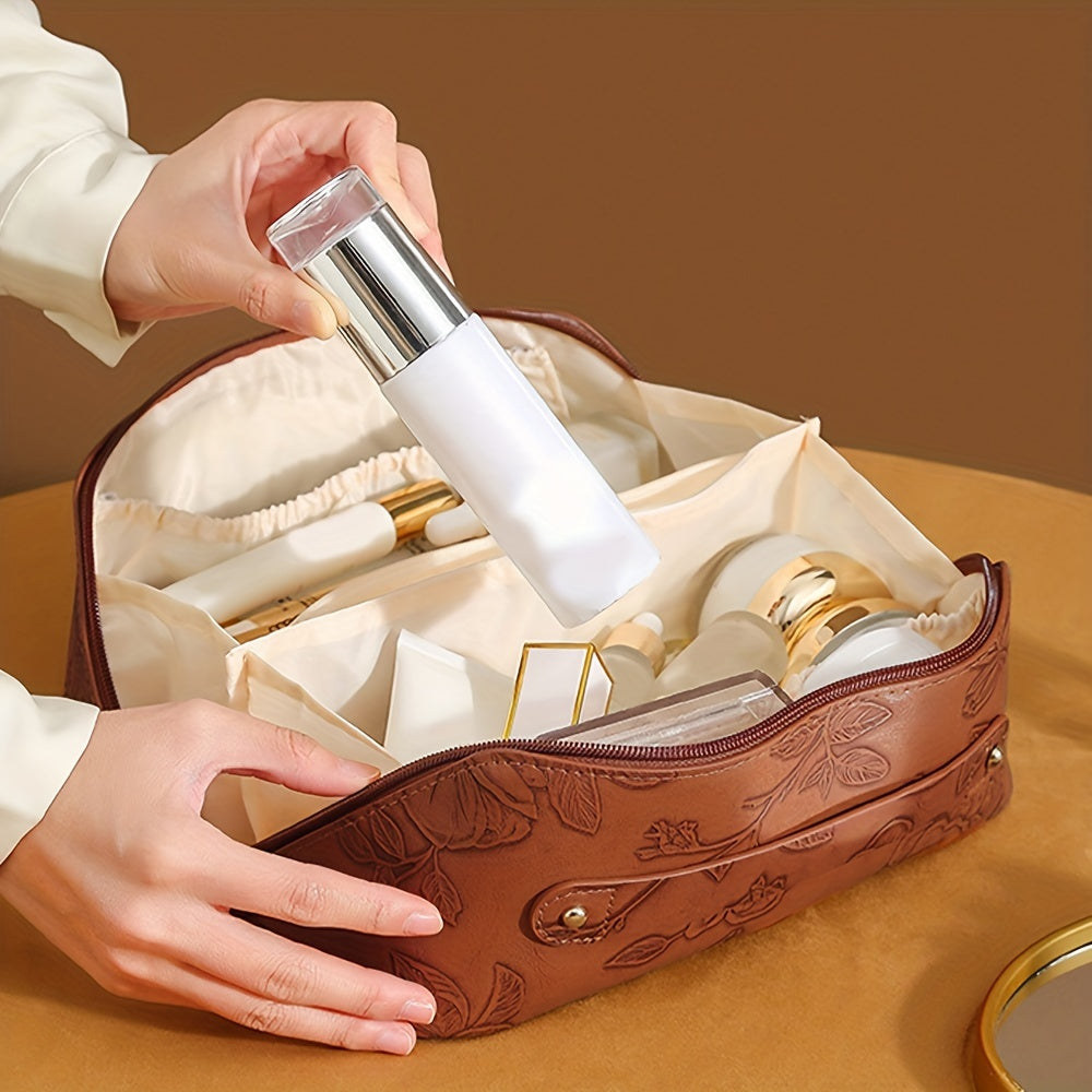 Aliya | Floral Embossed Large Capacity Cosmetic Bag