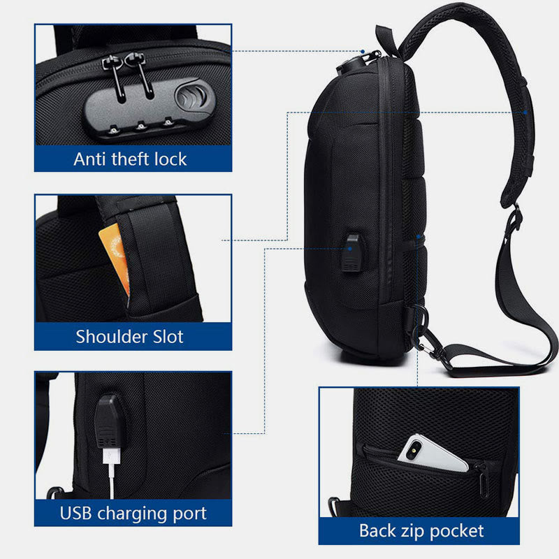 Stylish Multi-Pocket Sling Bag with Passport Lock and USB Charging Port
