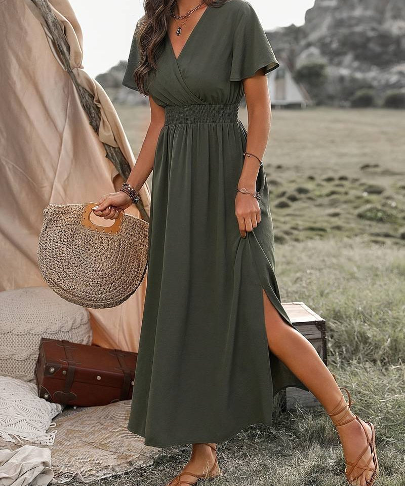 HEATHER | Elegant V-Neck Long Boho Dress