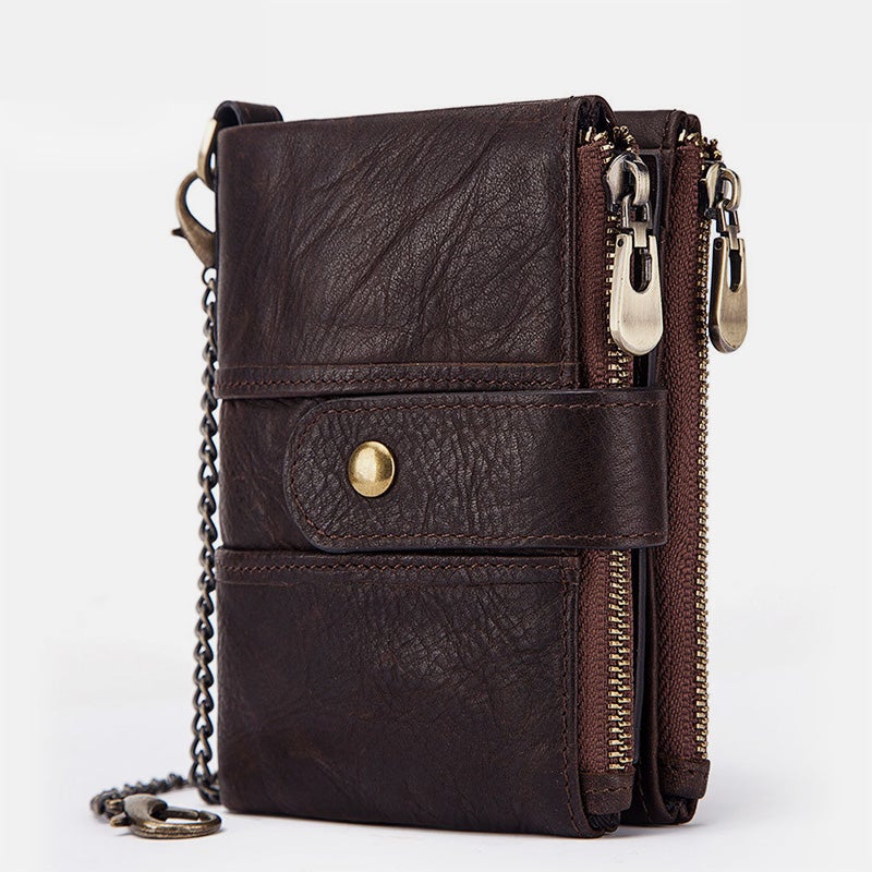 Stylish Genuine Leather Retro Wallet with Anti-Theft Chain