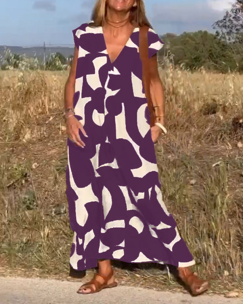 CLAIRE | Printed Maxi Dress with V-Neck