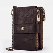 Stylish Genuine Leather Retro Wallet with Anti-Theft Chain