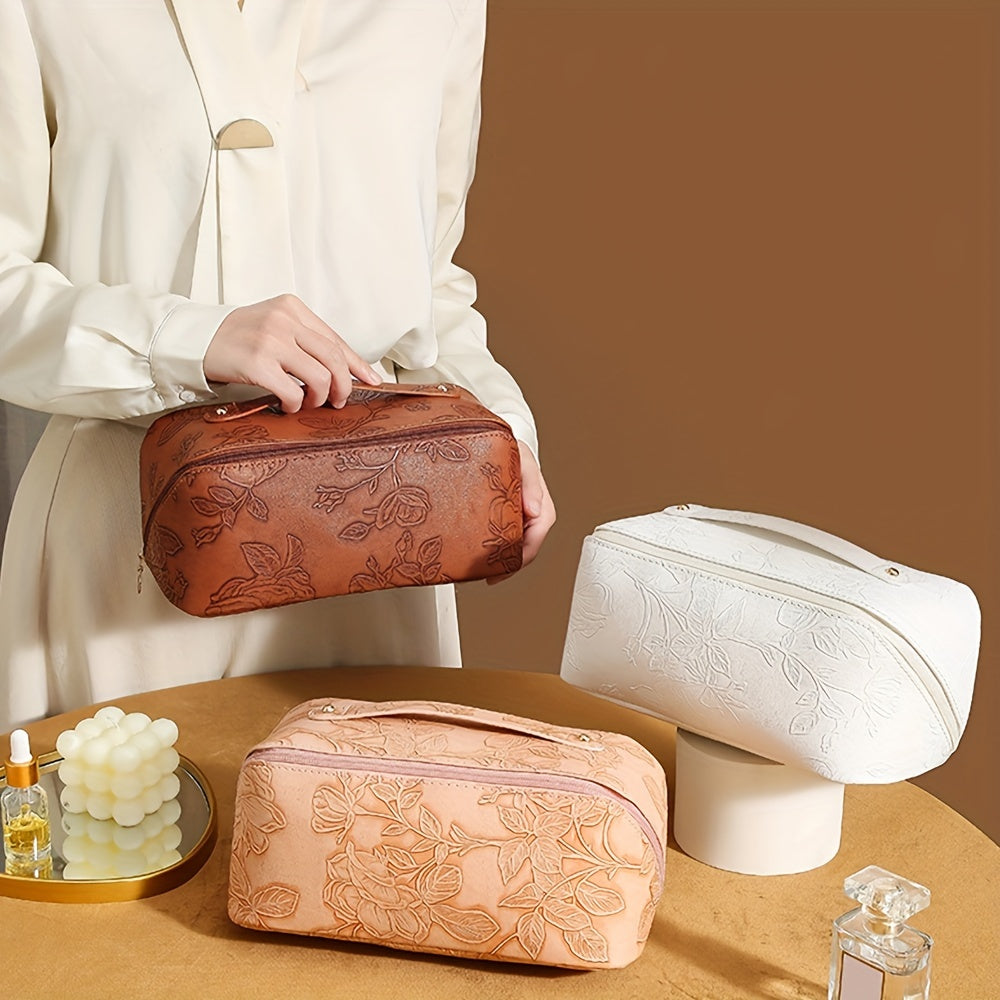 Aliya | Floral Embossed Large Capacity Cosmetic Bag