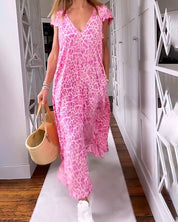 VANESSA | V-Neck Short Sleeve Long Dress