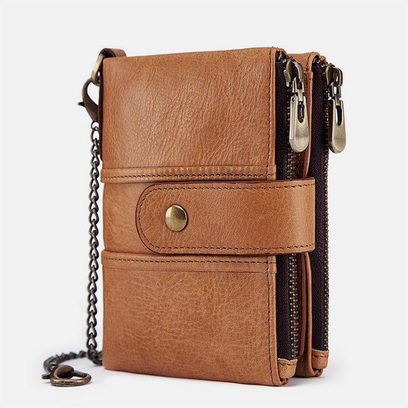 Stylish Genuine Leather Retro Wallet with Anti-Theft Chain