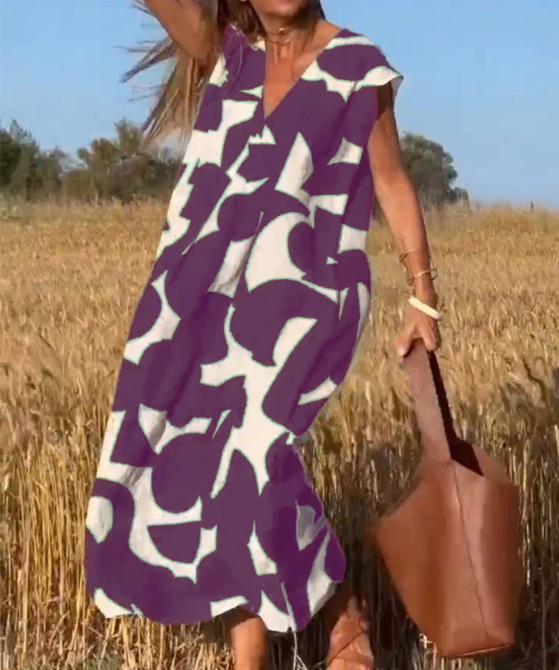CLAIRE | Printed Maxi Dress with V-Neck