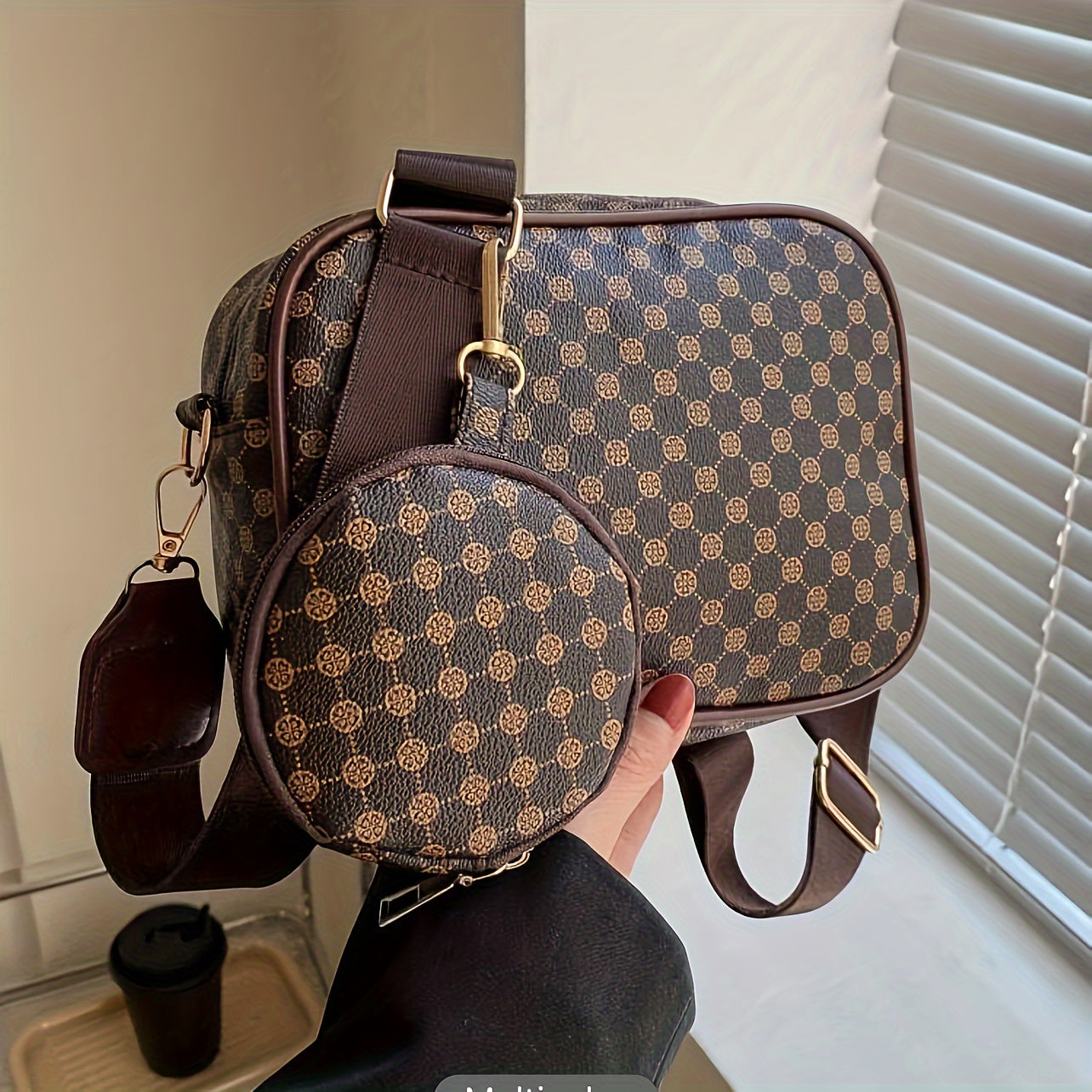 Sunny | Geometric Pattern Leather Crossbody Bag Set