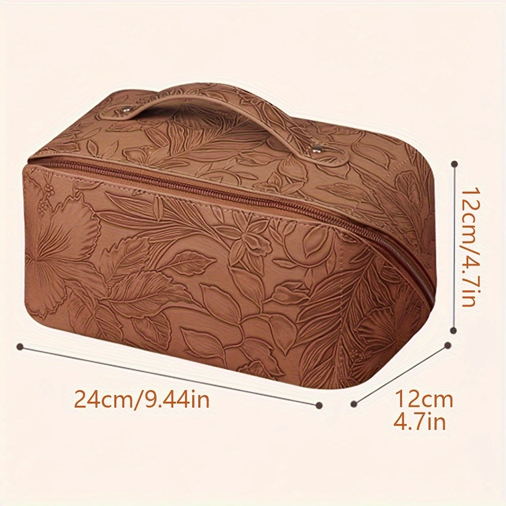 Aliya | Floral Embossed Large Capacity Cosmetic Bag