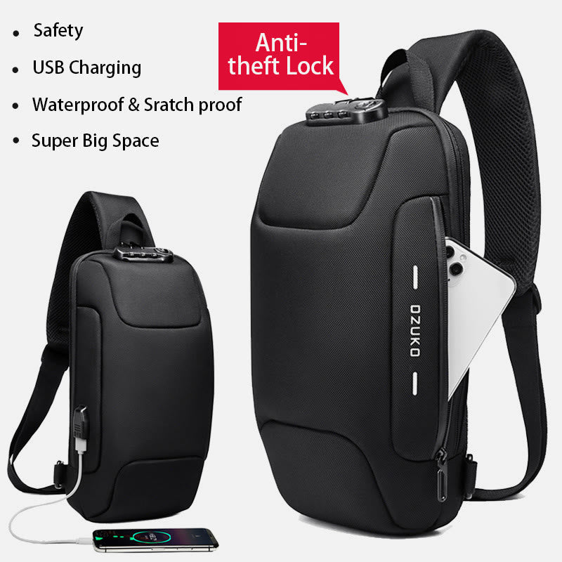 Stylish Multi-Pocket Sling Bag with Passport Lock and USB Charging Port