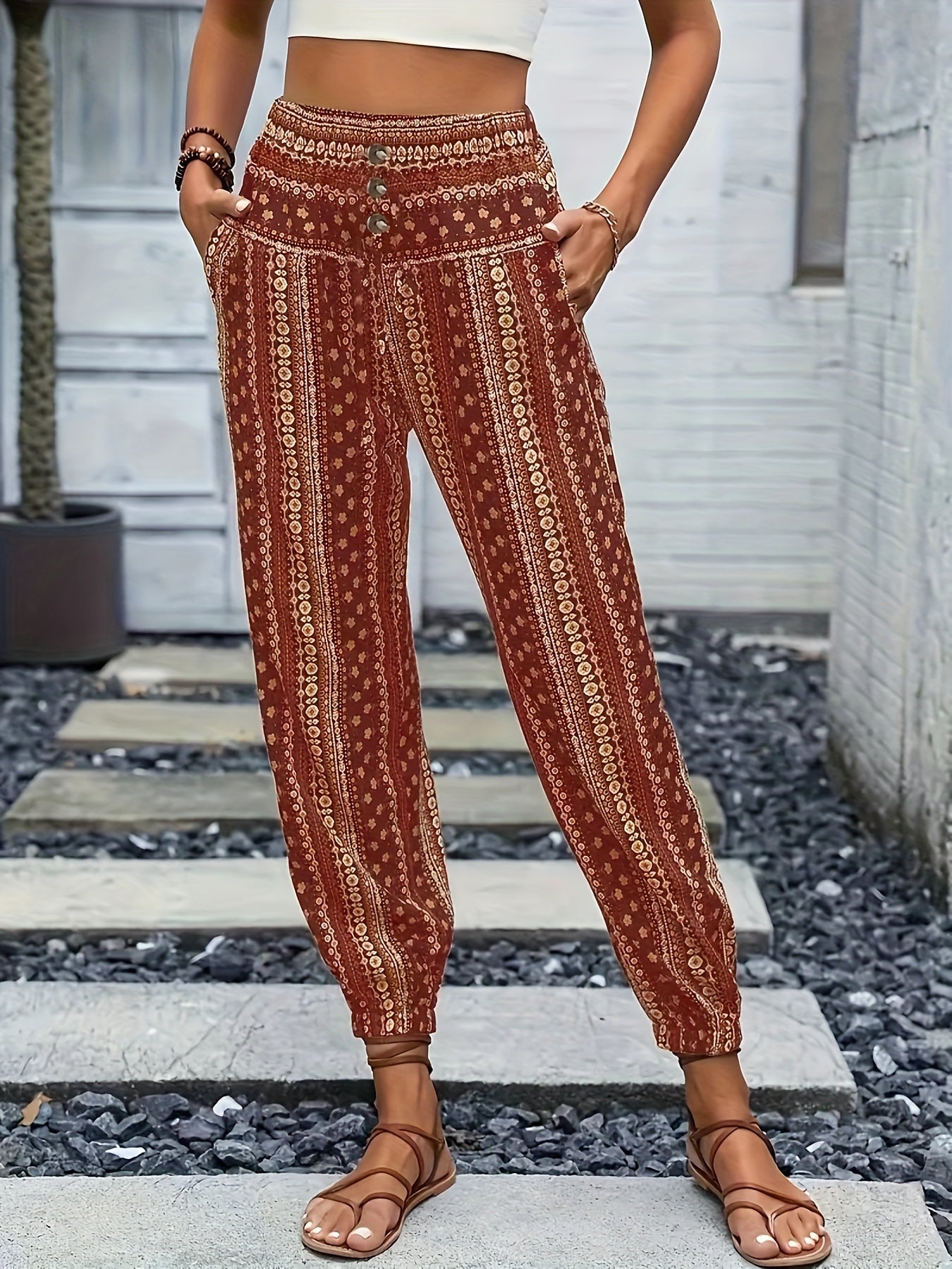 Riley | High-Waist Printed Trousers – Embrace the Boho Spirit