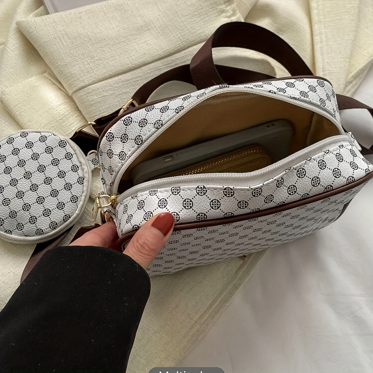 Sunny | Geometric Pattern Leather Crossbody Bag Set