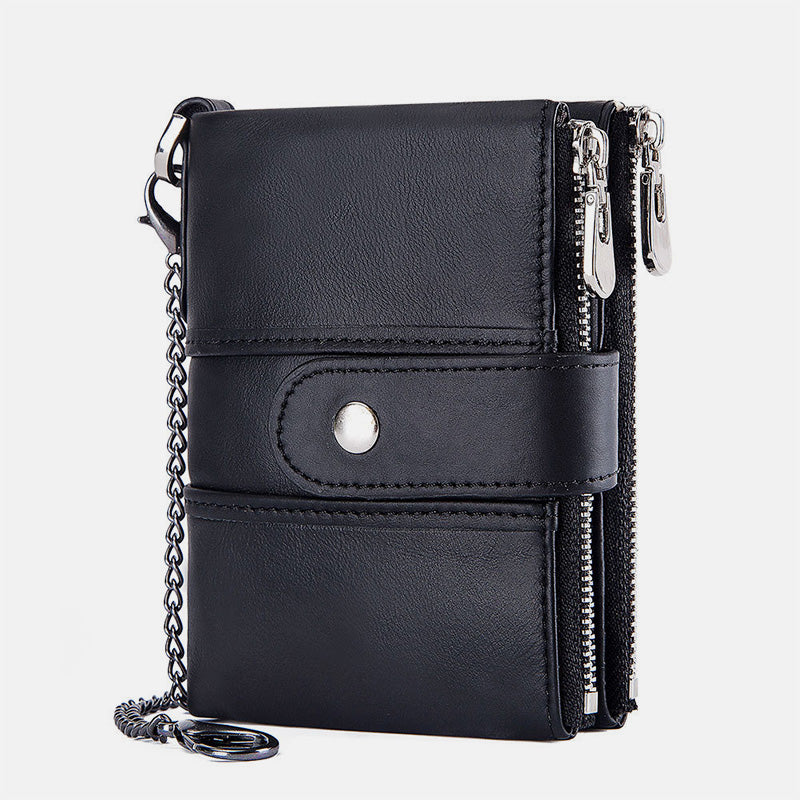Stylish Genuine Leather Retro Wallet with Anti-Theft Chain