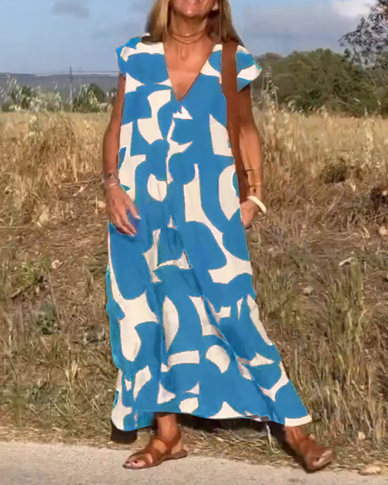 CLAIRE | Printed Maxi Dress with V-Neck