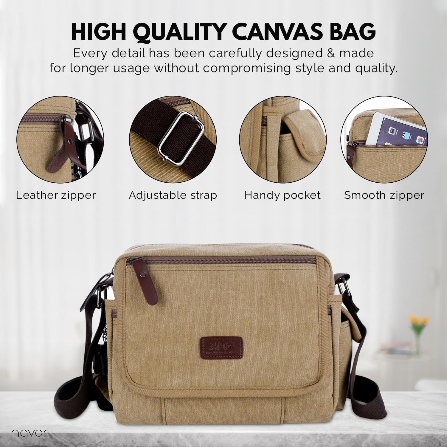Rowan | Vintage Canvas Crossbody Messenger Bag