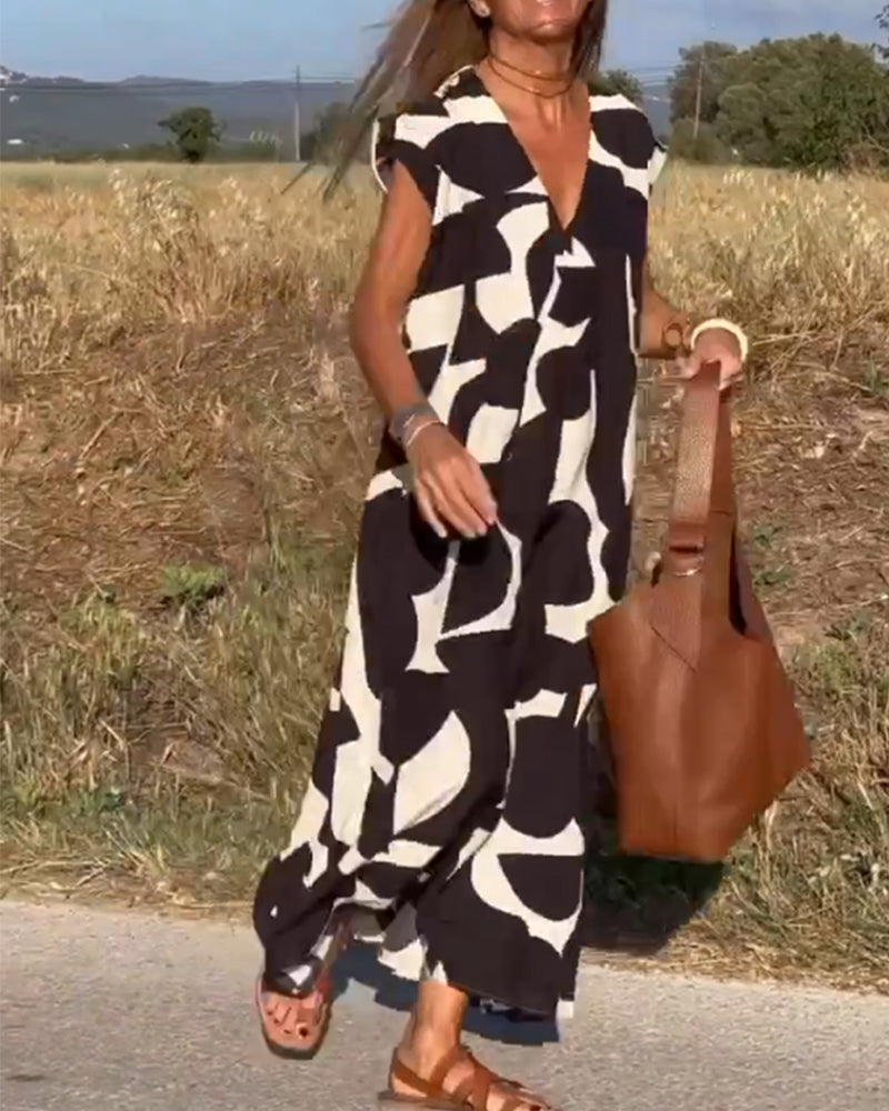 CLAIRE | Printed Maxi Dress with V-Neck
