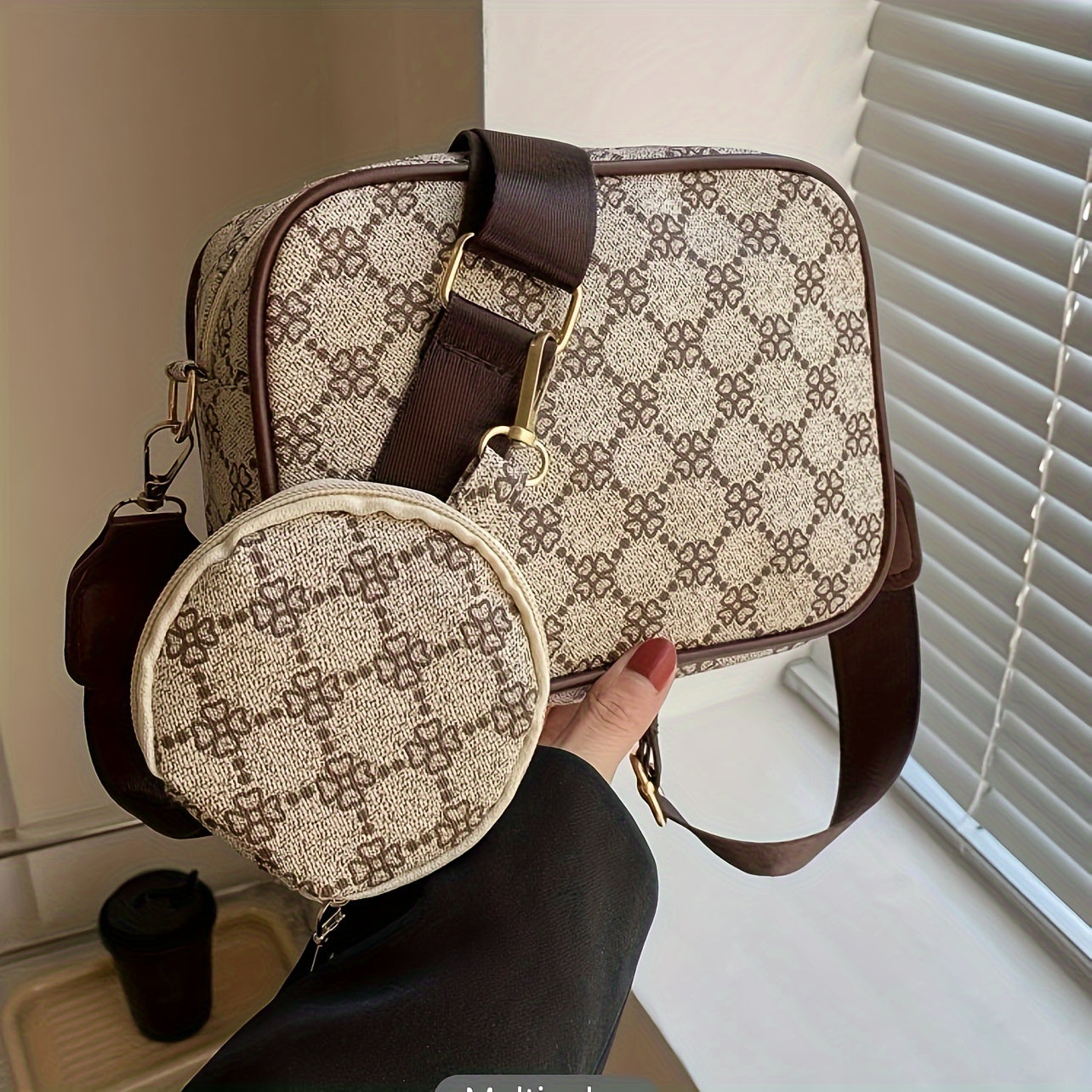 Sunny | Geometric Pattern Leather Crossbody Bag Set