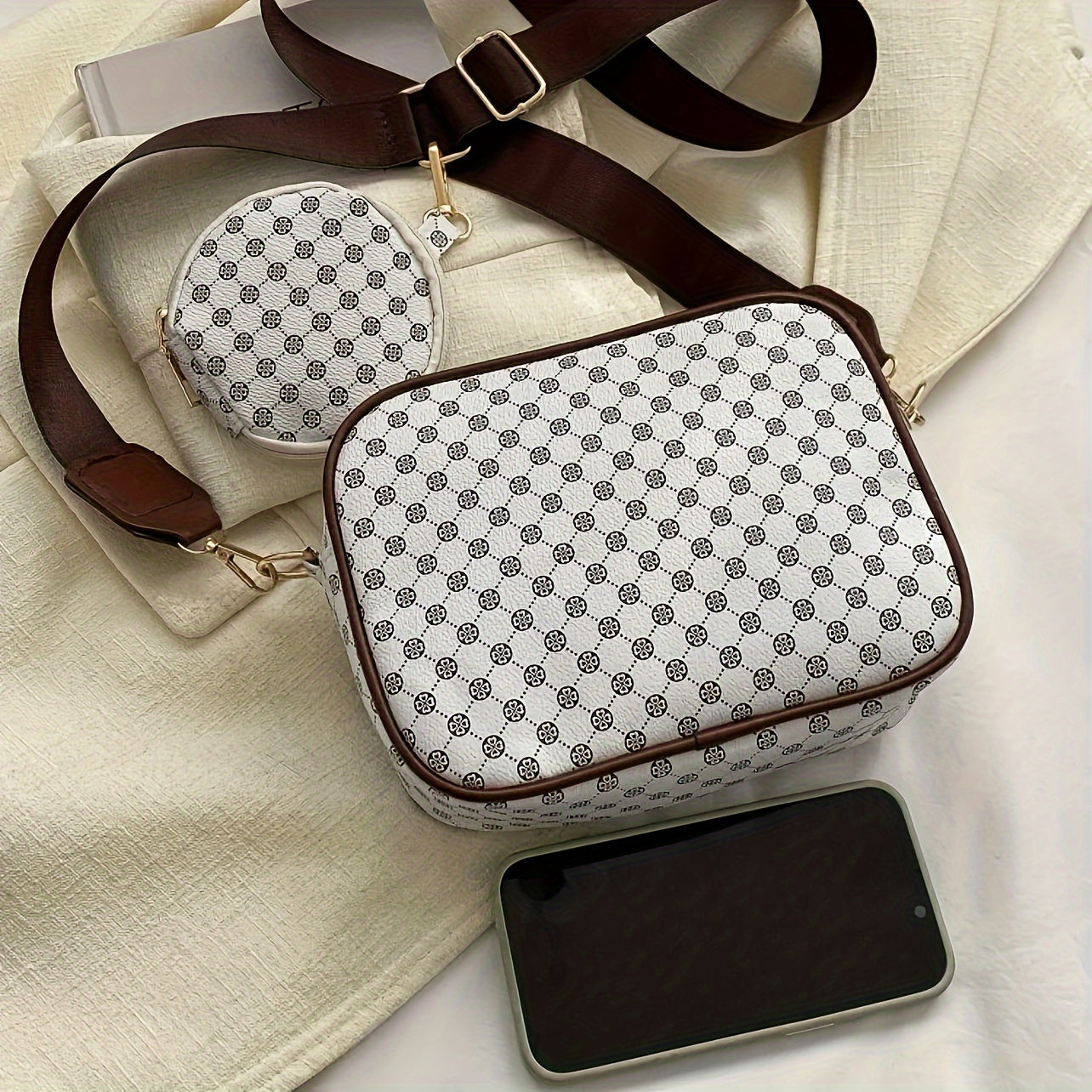 Sunny | Geometric Pattern Leather Crossbody Bag Set