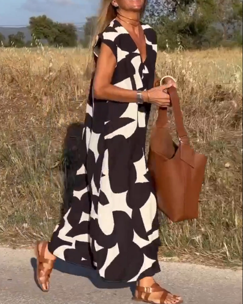 CLAIRE | Printed Maxi Dress with V-Neck