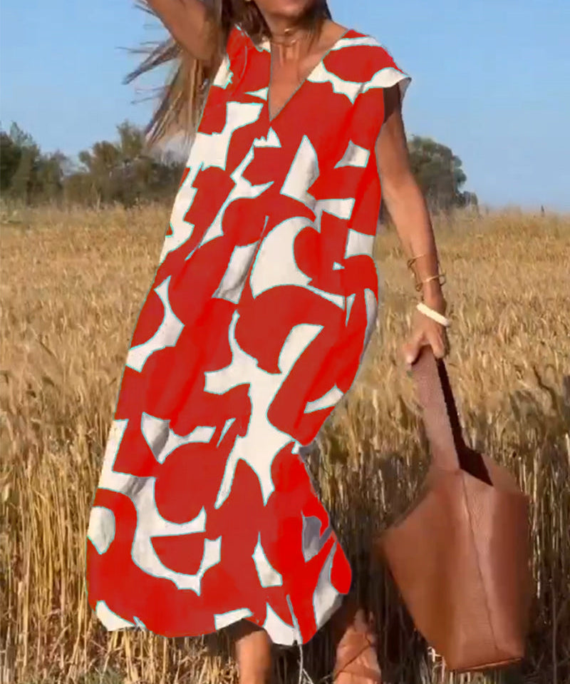 CLAIRE | Printed Maxi Dress with V-Neck