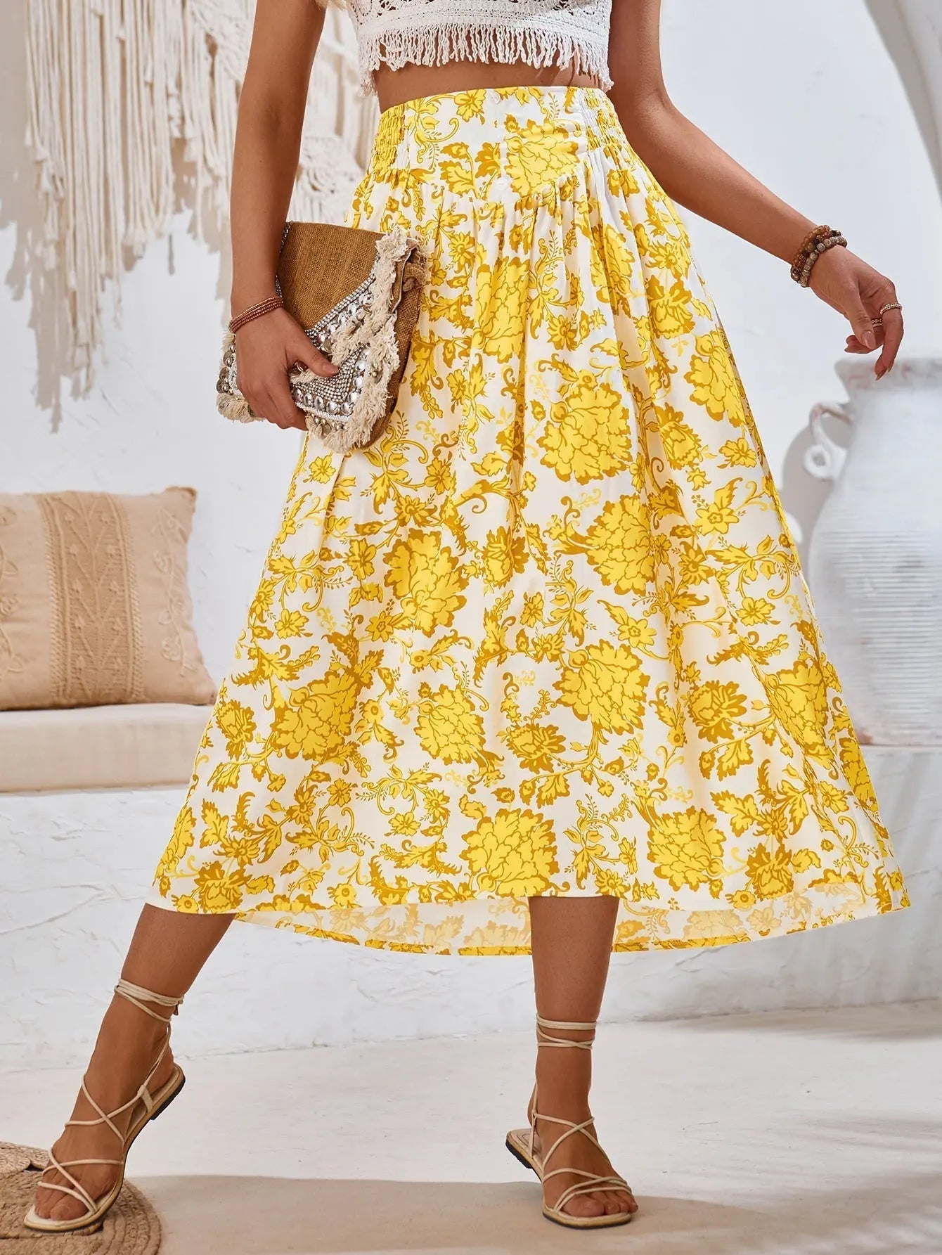 AMALIA -  Floral Print Maxi Skirt Summer - Lizabella Fashion -  -  - AMALIA - Floral Print Maxi Skirt Summer-Lizabella Fashion - #tag1# - #tag2#