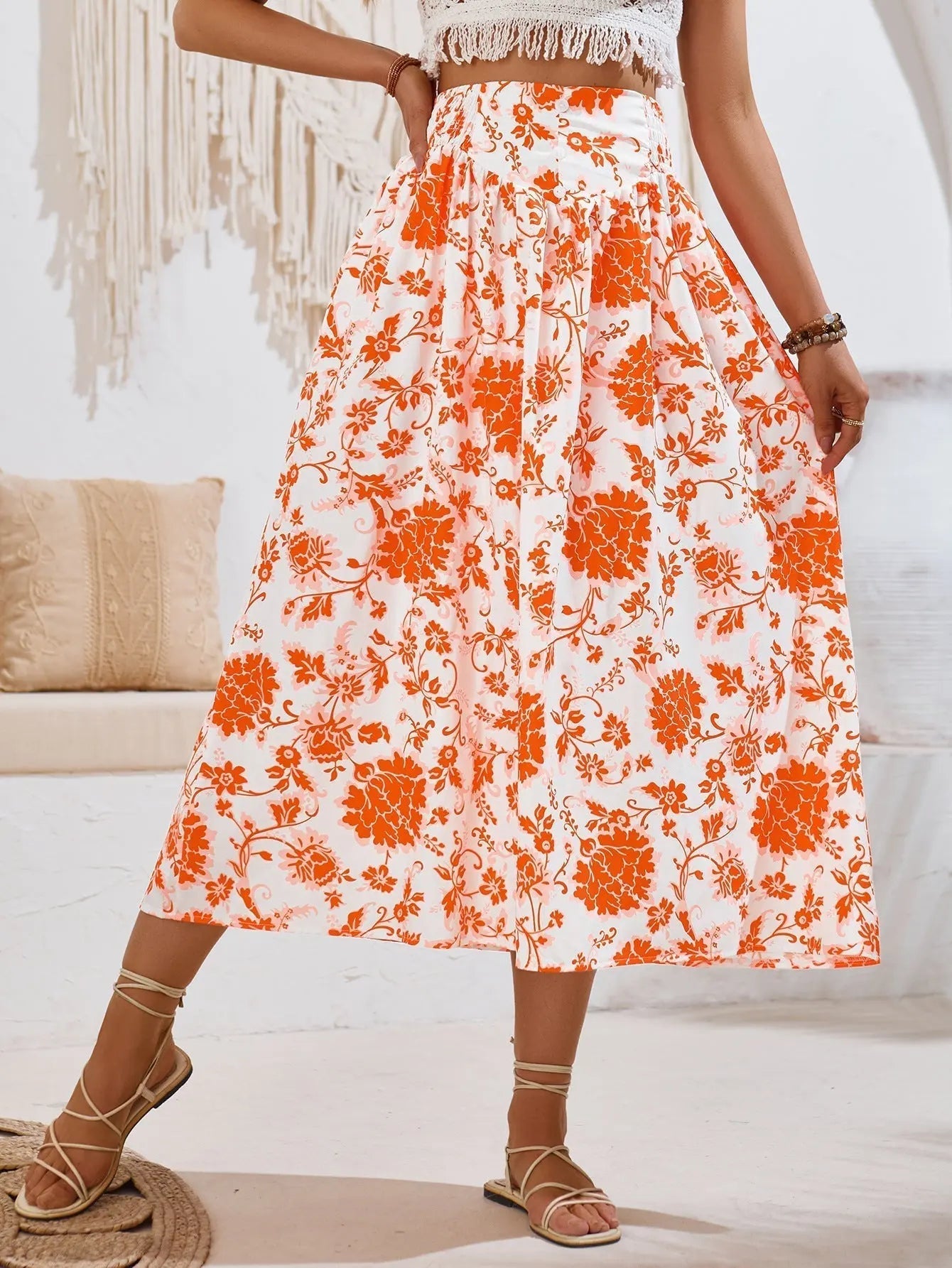AMALIA -  Floral Print Maxi Skirt Summer - Lizabella Fashion -  -  - AMALIA - Floral Print Maxi Skirt Summer-Lizabella Fashion - #tag1# - #tag2#
