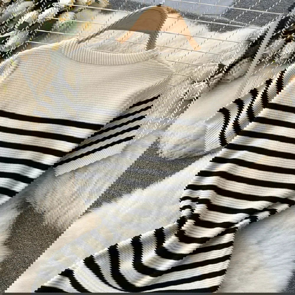 Adeline | Stylish Striped Knit Beach Dress - Lizabella Fashion -  -  - Adeline | Stylish Striped Knit Beach Dress - Lizabella Fashion - #tag1# - #tag2#