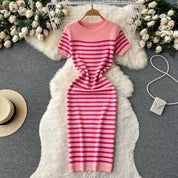 Adeline | Stylish Striped Knit Beach Dress - Lizabella Fashion -  -  - Adeline | Stylish Striped Knit Beach Dress - Lizabella Fashion - #tag1# - #tag2#