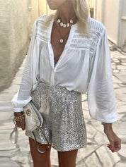 BILLY | Sparkling Sequin-Embellished Summer Shorts with Comfortable Elastic Waistband - Lizabella Fashion -  -  - BILLY | Sparkling Sequin-Embellished Summer Shorts with Comfortable Elastic Waistband - Lizabella Fashion - #tag1# - #tag2#