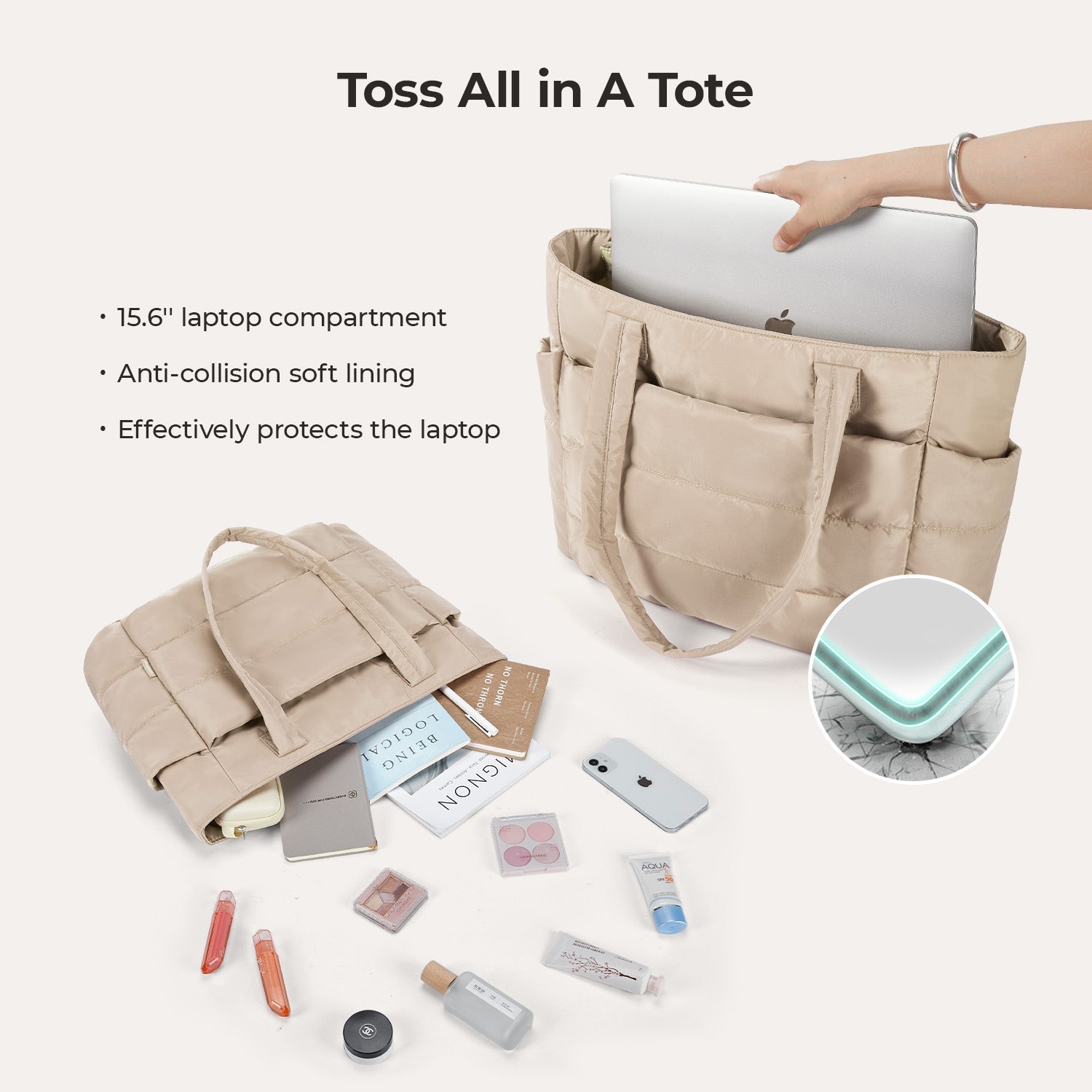 Stylish Bagsmart 20L Puffy Tote with Dedicated 15.6" Laptop Storage