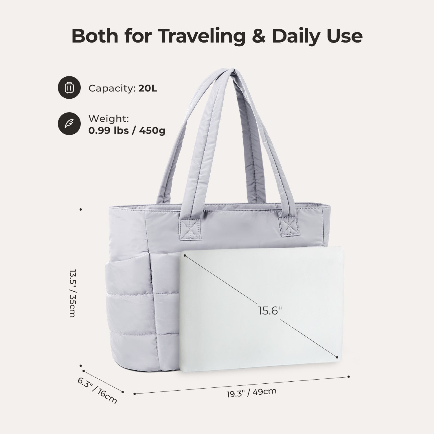 Stylish Bagsmart 20L Puffy Tote with Dedicated 15.6" Laptop Storage
