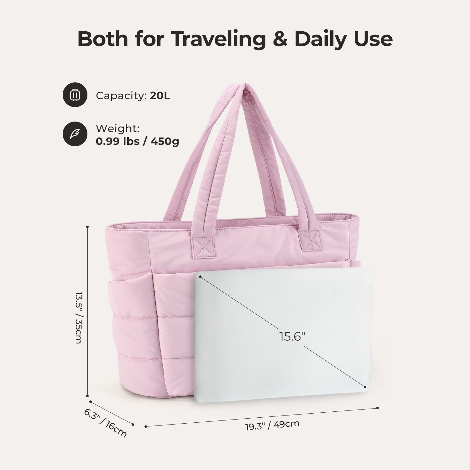Stylish Bagsmart 20L Puffy Tote with Dedicated 15.6" Laptop Storage