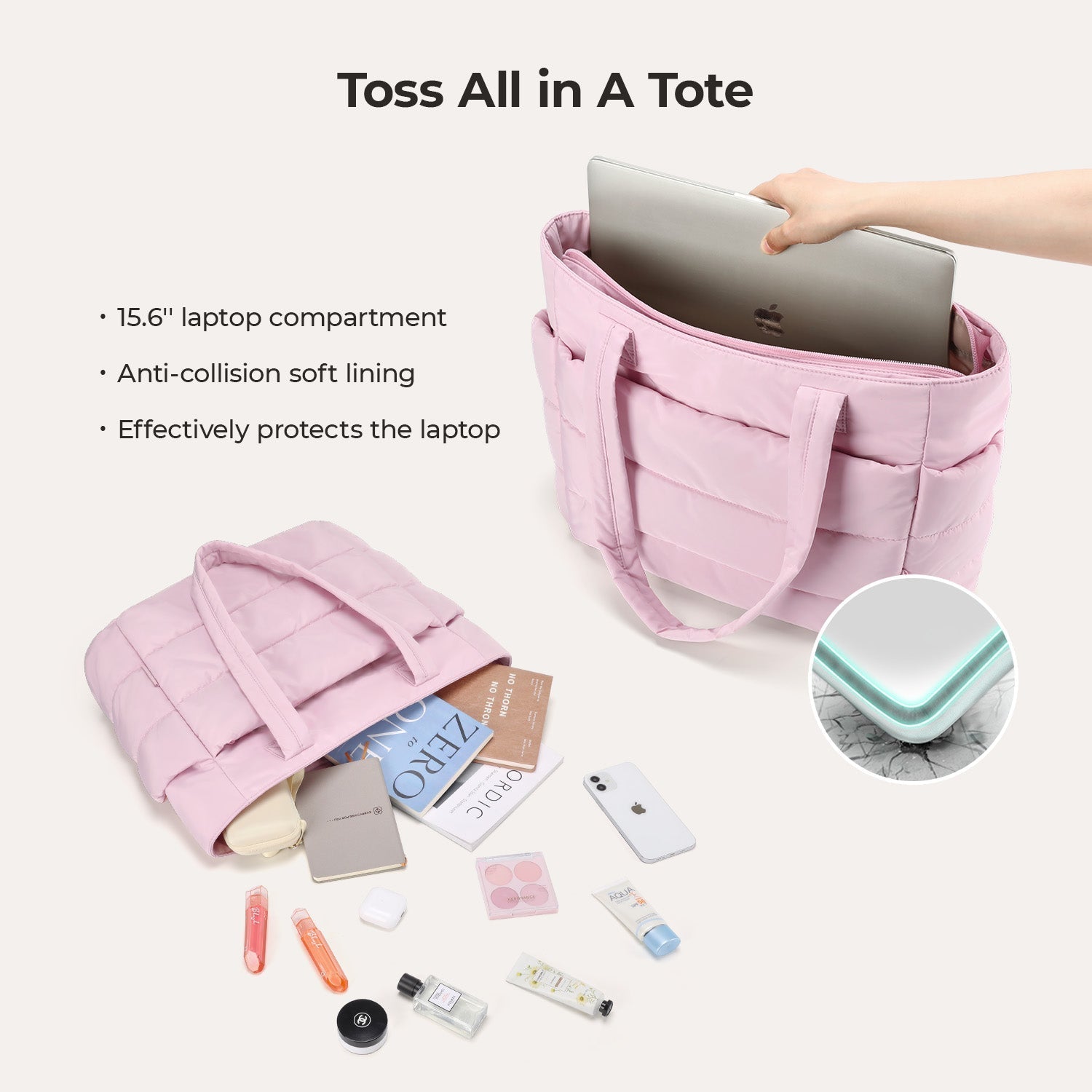 Stylish Bagsmart 20L Puffy Tote with Dedicated 15.6" Laptop Storage