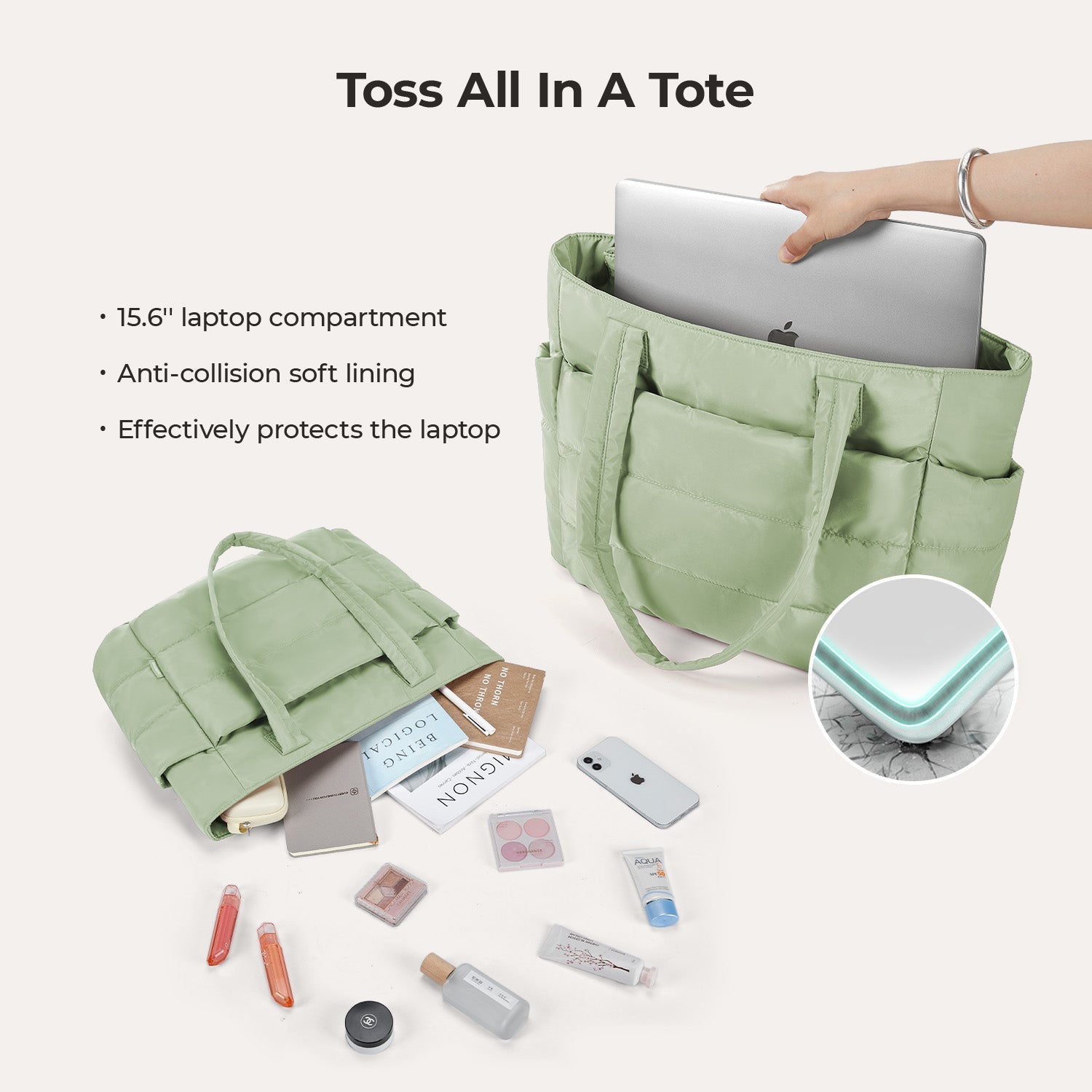 Stylish Bagsmart 20L Puffy Tote with Dedicated 15.6" Laptop Storage