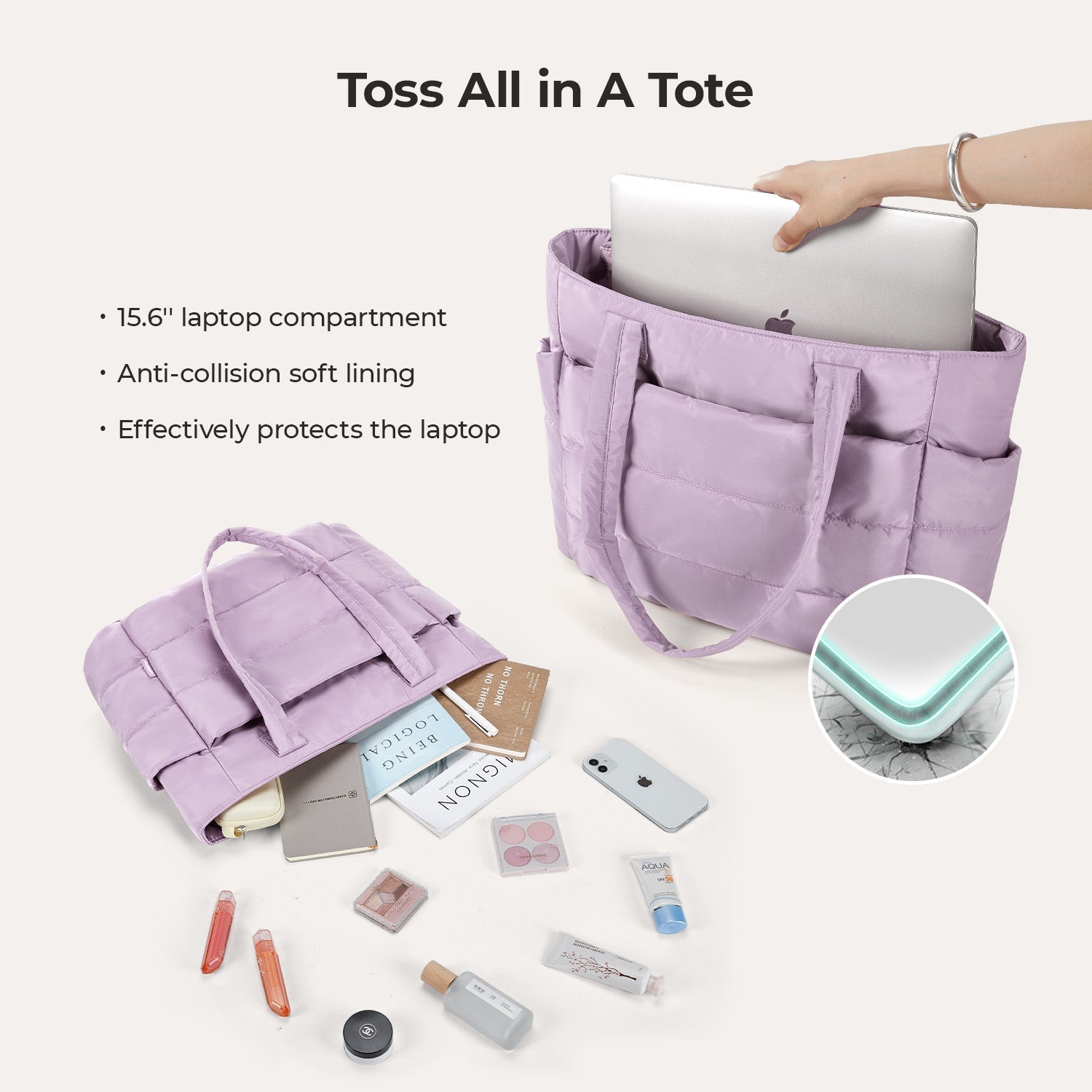 Stylish Bagsmart 20L Puffy Tote with Dedicated 15.6" Laptop Storage