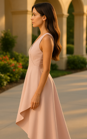 SABRINA | Stylish Apricot V-Neck Wrap Dress with Elegant Split Detail