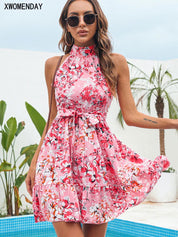 Charlotte Summer Breeze Halter Dress in Light Chiffon - Lizabella Fashion -  -  - Charlotte Summer Breeze Halter Dress in Light Chiffon - Lizabella Fashion - #tag1# - #tag2#