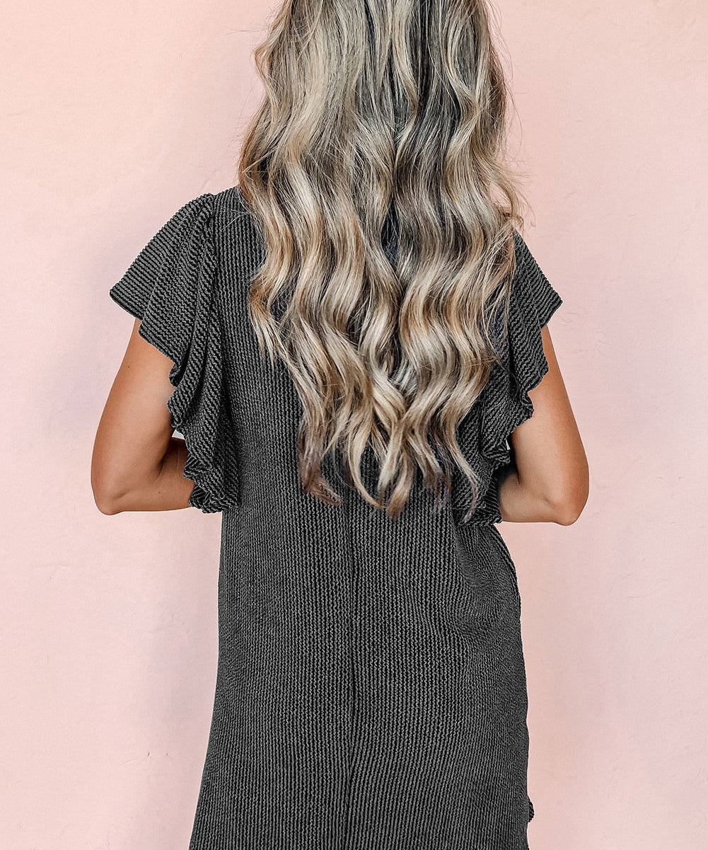 Chic Mini-Dress Featuring Textured Ruffled Sleeves - Lizabella Fashion -  -  - Chic Mini-Dress Featuring Textured Ruffled Sleeves - Lizabella Fashion - #tag1# - #tag2#