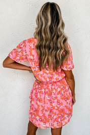 Chic Pink V-Neck Dress with Playful Short Ruffles - Lizabella Fashion -  -  - Chic Pink V-Neck Dress with Playful Short Ruffles - Lizabella Fashion - #tag1# - #tag2#