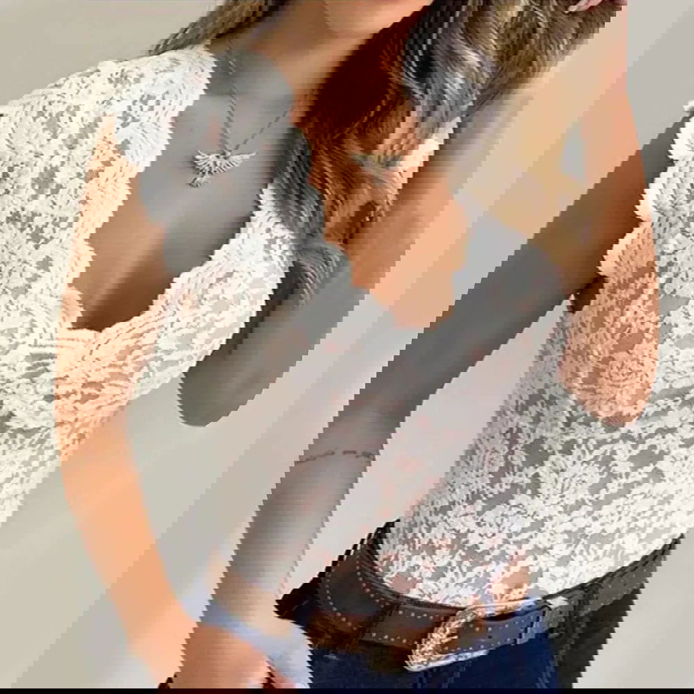Chic SAVANNAH V-Neck Lace Top for Effortless Elegance - Lizabella Fashion -  -  - Chic SAVANNAH V-Neck Lace Top for Effortless Elegance - Lizabella Fashion - #tag1# - #tag2#